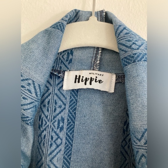 Military Hippie Fringe Denim Open Front Boho Lagenlook Southwestern Jacket S/M - Picture 9 of 9